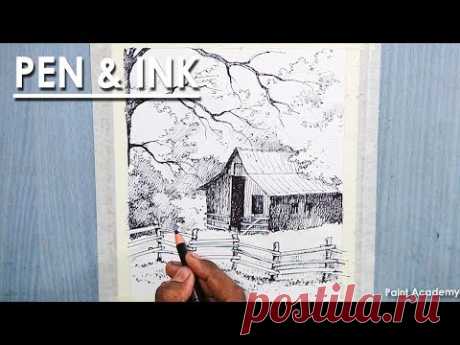Pen &amp; Ink shading | How to Draw A House Landscape