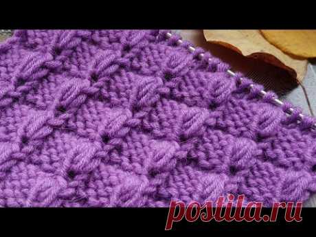 Вяжем объёмные клеточки спицами 🌺 knitting pattern.