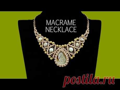 Macrame Necklace with Stone and Beads - Tutorial - YouTube