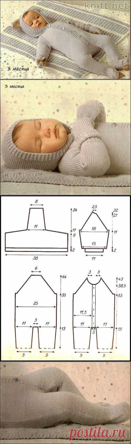 Комбинезон с ушками, варежки и одеяло (3 месяца) | knitt.net | Все о вязании