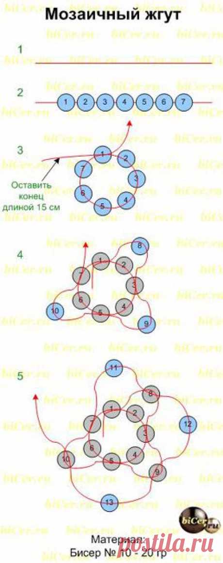 biCer.ru - бисероплетение схемы ,  мозаичный жгут, урок начинающим