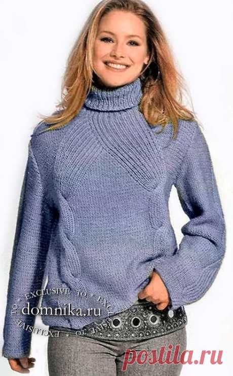Моднай вязаный свитер с косами схема женского пуловера спицами