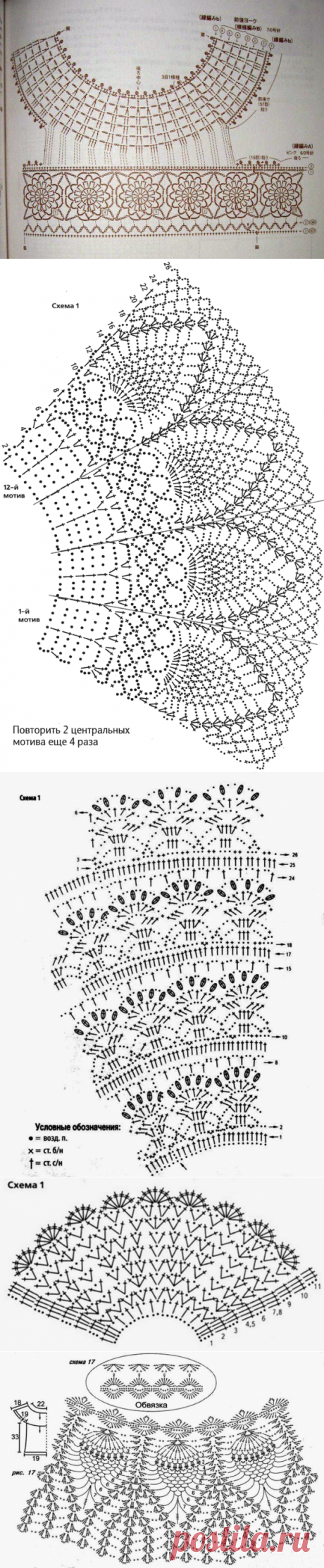 Круглая кокетка крючком. Подборка схем