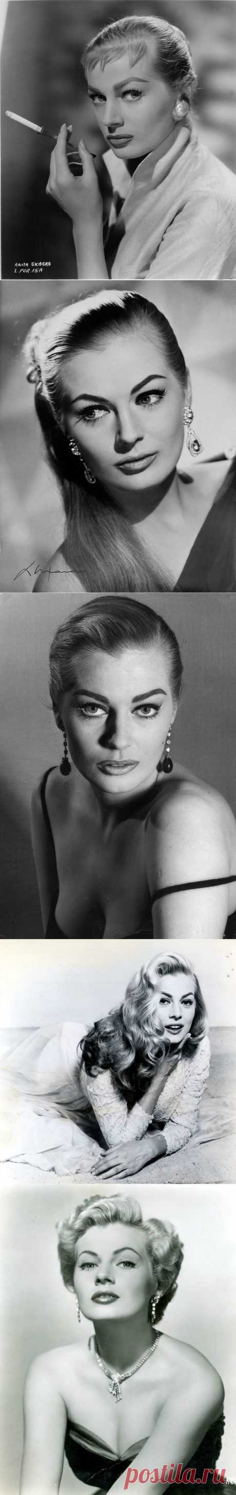 Секс-символ 1950-60-х годов Анита Экберг (Anita Ekberg). Родилась: 29 сентября 1931 , Мальмё, Швеция   Наиболее известна своими ролями в фильмах Федерико Феллини (Federico Fellini), а также в экранизации романа Л. Толстого «Война и мир».