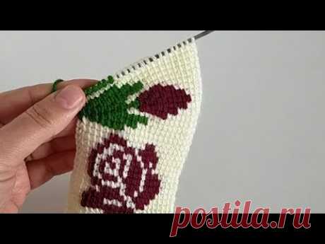 (2.video) gülü Patik Orta yapımı 🧶#patikmodelleri #tunusişipatikmodelleri #knitting #keşfet #patik