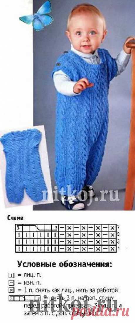 Голубой комбинезон с косами » Ниткой - вязаные вещи для вашего дома, вязание крючком, вязание спицами, схемы вязания