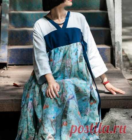 Women ramie Printing summer dress maxi Dresses plus size | Etsy