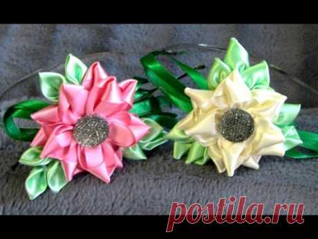 Flor em fitas de cetim Flocada Passo a Passo -HOW TO MAKE ROLLED RIBBON ROSES- fabric flowers