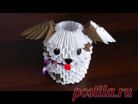 Модульное оригами собака (собачка, щенок) схема сборки