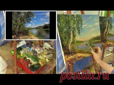 Речка. Мастер-класс на двух холстах. Oil painting. Workshop on two canvases. River.