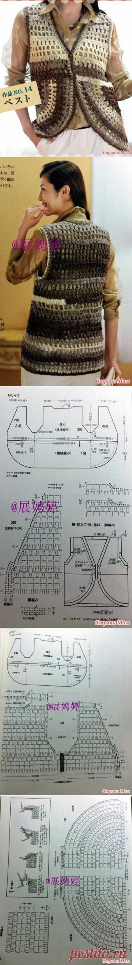 Ажурный жилет с закругленными полочками. Крючок. - ВЯЗАНАЯ МОДА+ ДЛЯ НЕМОДЕЛЬНЫХ ДАМ - Страна Мам