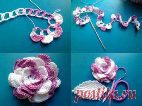 Tejido Facil: Paso a paso: hermosa flor combinada al crochet