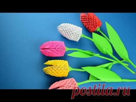 Как сделать цветок тюльпан из бумаги (оригами из модулей). Пошаговая сборка, мастер класс