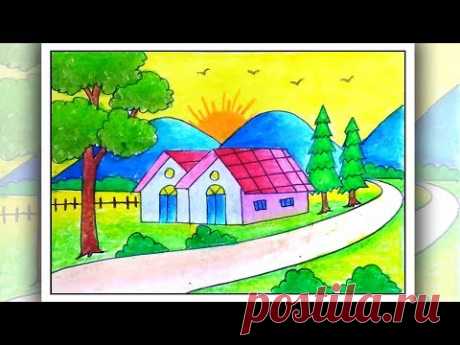 how to draw easy scenery for kids | Simple Scenery drawing step by step