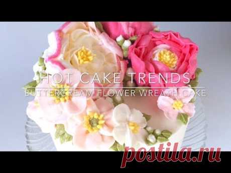 HOT CAKE TRENDS 2016 Buttercream peony and poppy flower wreath cake - YouTube