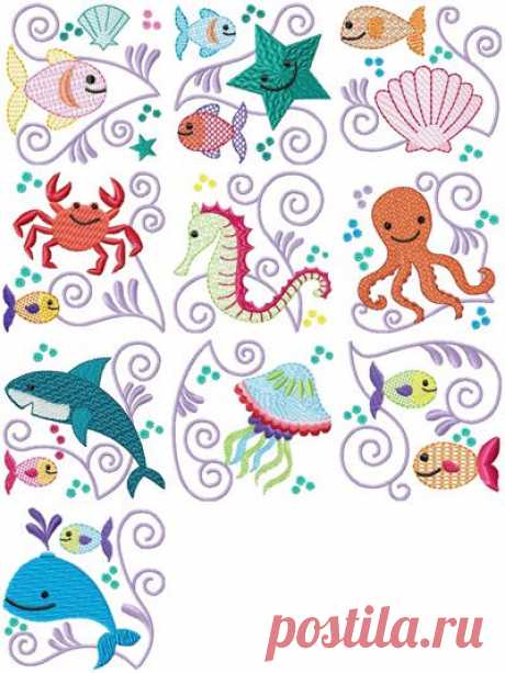 Whimsical Ocean Animals HE086 :: Hennessy Embroidery