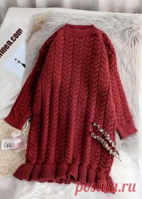 Chunky o neck thick Sweater fall Wardrobes Classy red Largo knitted dr – SooLinen