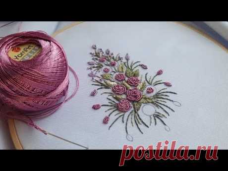 Bouquet of Roses Dimensional Embroidery Rococo stitch