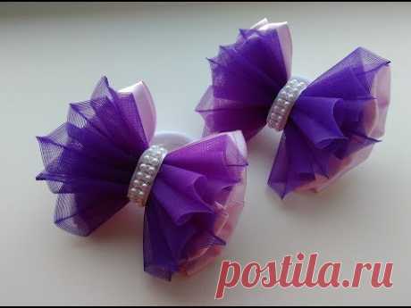 Красивые бантики из атласа и органзы МК Канзаши / Beautiful bows of satin and organza