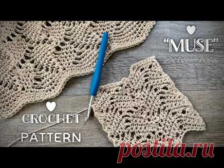 ВЯЖЕМ НЕВЕРОЯТНЫЙ УЗОР КРЮЧКОМ «МУЗА» ПОВОРОТНЫМИ РЯДАМИ 🧚🏻 / «MUSE» LACE CROCHET PATTERN