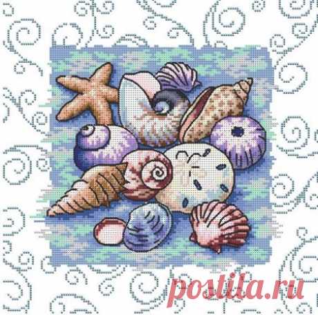 Ракушки морские Качественная вышивка: Ракушки морские, бесплатная схема вышивки крестом. На нашем сайте можно  любую схему вышивки и распечатать для удобного вышивания.