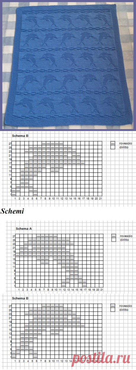 Плед с дельфинами (спицы).