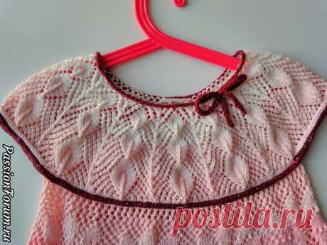 Летнее платье "Нежность" из пряжи YarnArt FLOWERS с круглой кокеткой для девочки