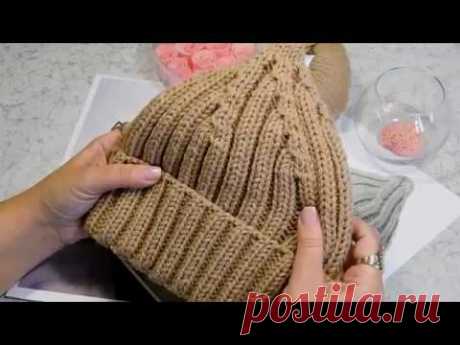 Вяжем шапку бини с удлиненной макушкой (резинкой 2 на 2). Мастер класс по вязанию