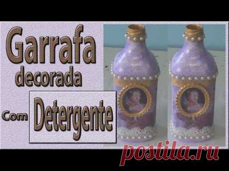 Garrafa decorada com a técnica do detergente - YouTube