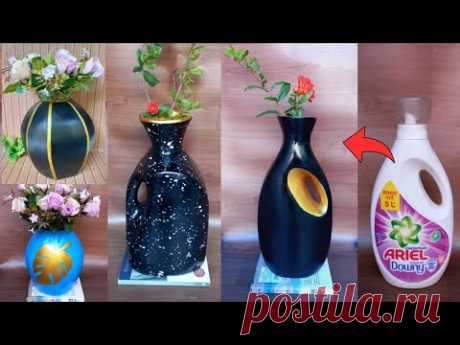 COMO FAZER 4 VASOS DECORATIVOS FEITOS DE GARRAFA PET E GARRAFA DE DESINFETANTE E GESSO #vasodegesso