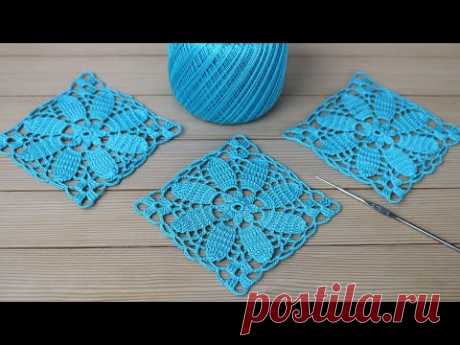 Вязание для начинающих КВАДРАТНЫЙ МОТИВ крючком МАСТЕР-КЛАСС Crochet Easy Flower Square Motif
