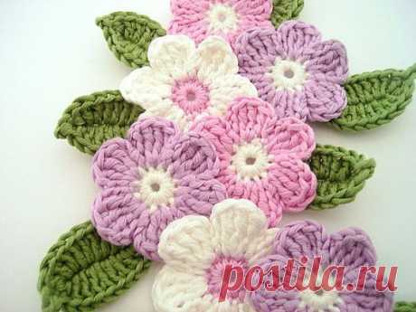 Crochet flower 9 pcs and 9 leaves, bicolor, 100% cotton quality yarn,…