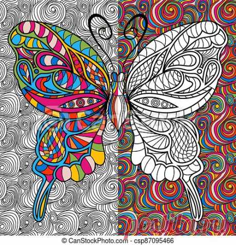 Colorful of ornamental butterfly. Colorful ornamental beautiful butterfly on the mosaic background, hand drawing vector