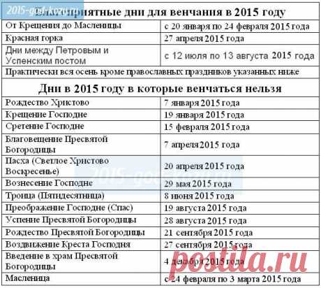 Календарь венчаний на 2015 год? Какой? Где смотреть? Где скачать?