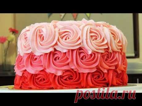 PASTEL DE ROSAS CON BETÚN DE MANTEQUILLA (Ombre Rose Cake Tutorial)