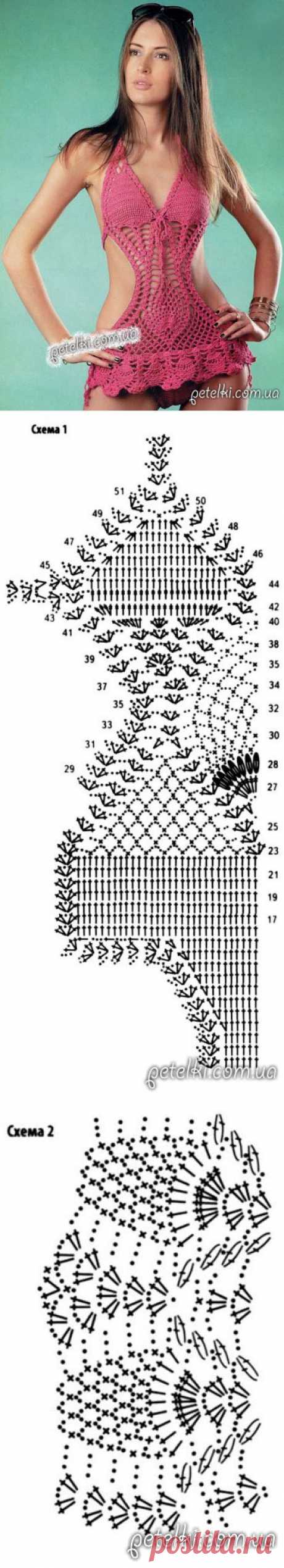 Ананасовый слитный купальник с оборкой. Описание, схема