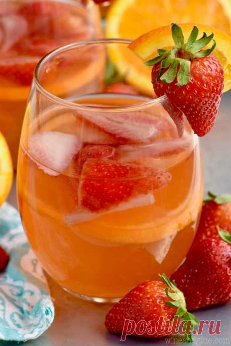 Sunset Sangria - Wine & Glue This Sunset Sangria is made with orange, strawberry, rum and will quickly become a favorite!