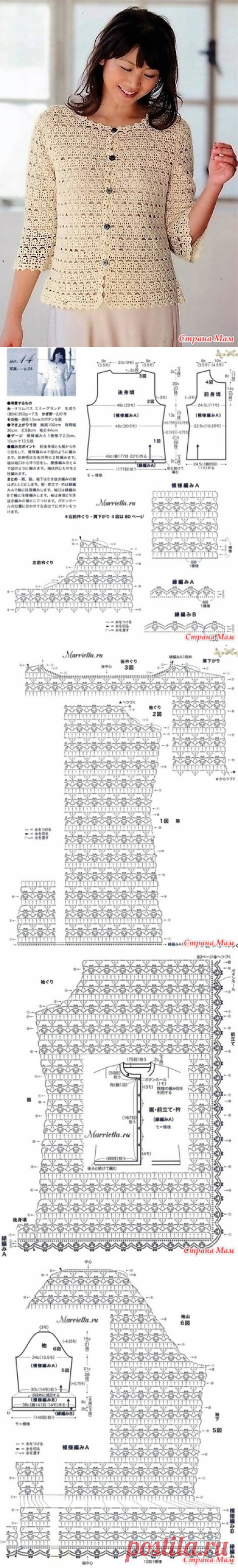 Ажурный жакет красивым узором. Крючок. - ВЯЗАНАЯ МОДА+ ДЛЯ НЕМОДЕЛЬНЫХ ДАМ - Страна Мам