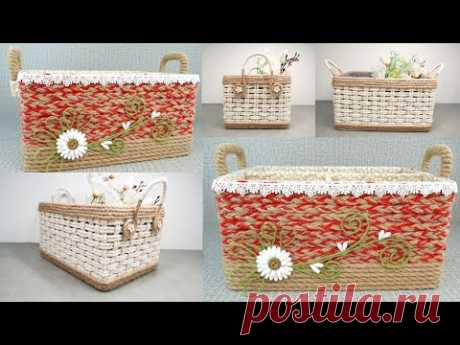 2 Ideas DIY Recycle Cardbroad And Jute Rope To Basket / Rope Organizer / Handmade / Tutorial