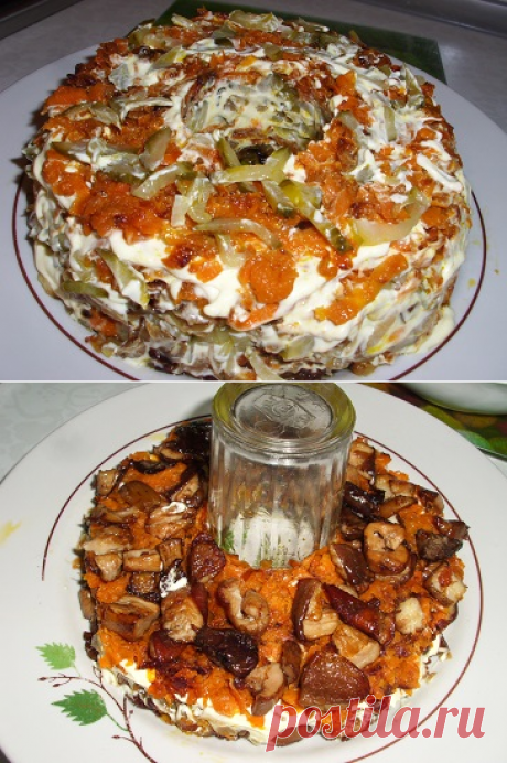 Слоеный салат с жареными грибами «Радость грибника»