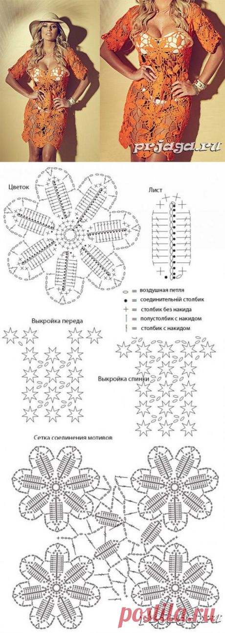 Пляжная туника крючком из мотивов