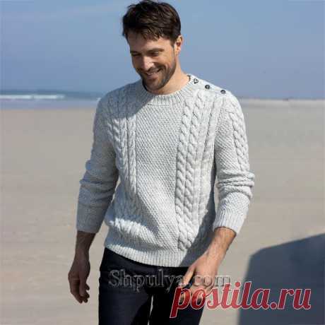 Мужской пуловер с застежкой на плече — Shpulya.com - схемы с описанием для вязания спицами и крючком
