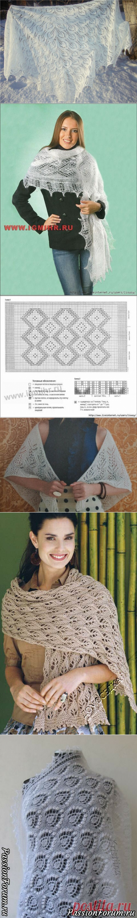 Узоры спицами для шалей, палантинов и бактусов: делюсь подборкой со схемами | Факультет рукоделия | Яндекс Дзен