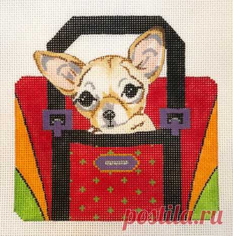 Cachorro chihuahua en bolso rojo – PLD Needlepoint Designs