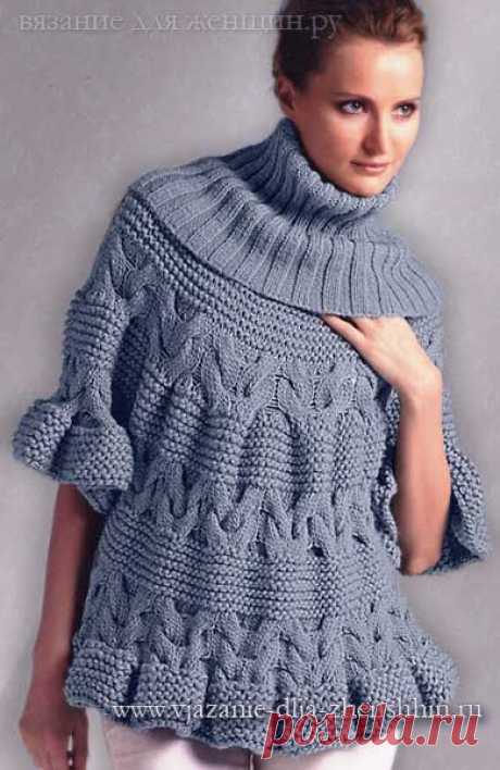 Женский пуловер-пончо спицами