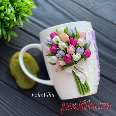 Photo by Посуда с декором ручной работы on April 06, 2021. May be an image of prairie gentian and text that says 'EzheVika'.