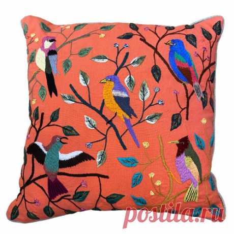 Pillows - Embroidered Bird Imagery - Cultural Cloth Store