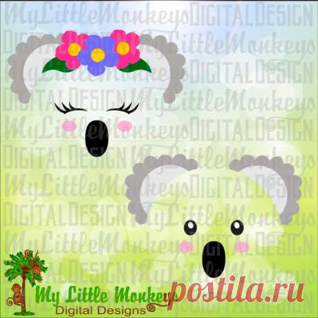 Cute Koala Bear Face with Flowers Designs Use SVG Clipart and | Etsy
