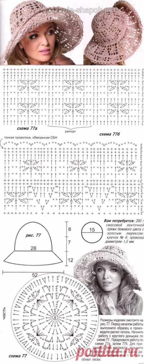 Вязание летней шляпы крючком | ВЯЗАНИЕ ШАПОК: женские шапки спицами и крючком, мужские и детские шапки, вязаные сумки