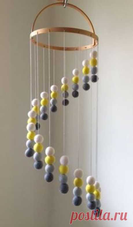 Felt Ball Mobile Baby Mobile Felt Balls Cot by LLcoolHDesigns